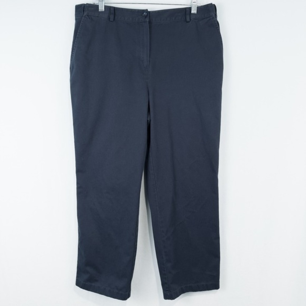 LL Bean Bayside Classic Fit Chino Pant Womens 16P Navy Blue Comfort Waist Cotton
